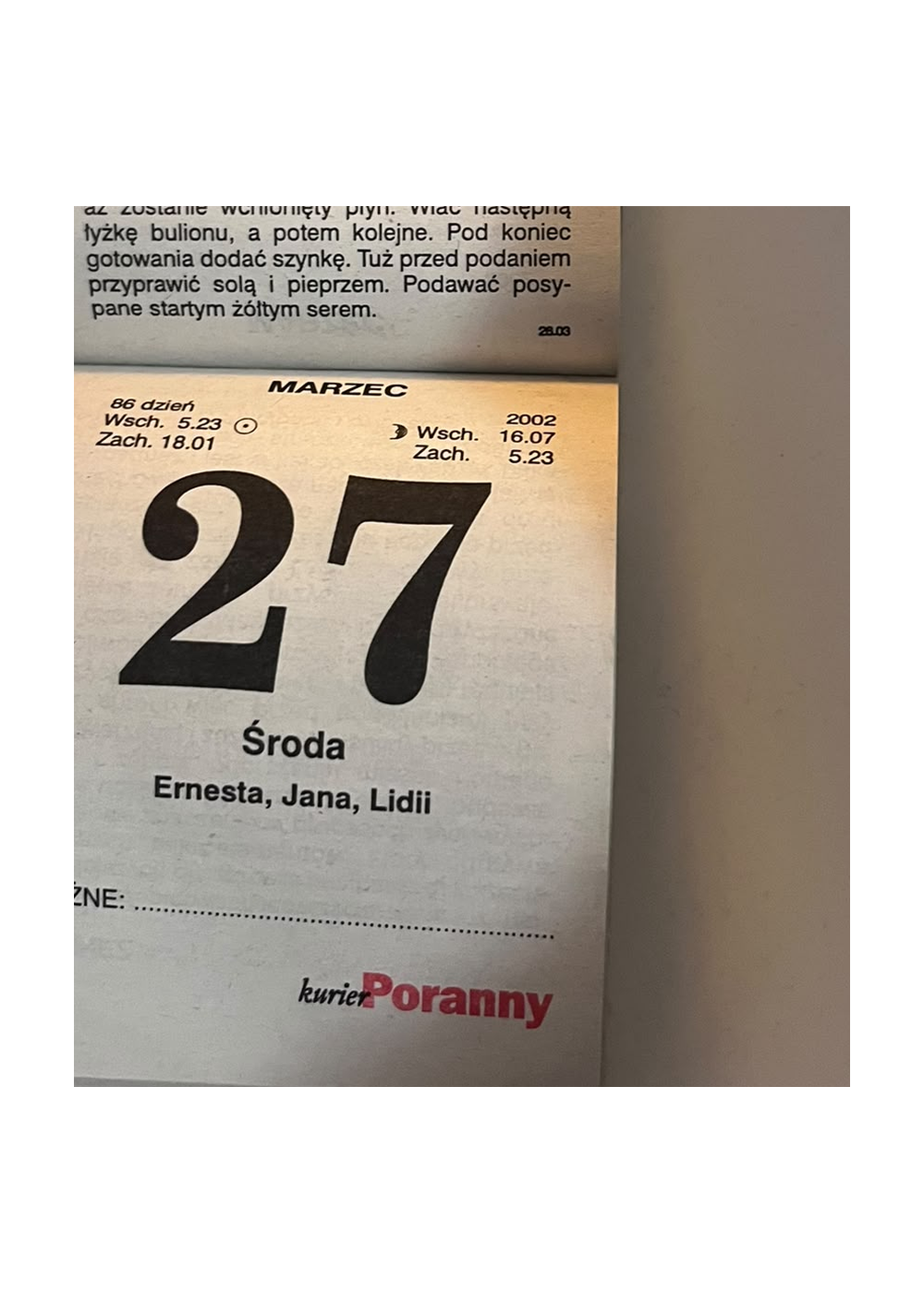 Drugie zdjęcie – Kalendarz 2002 – Kurier Poranny